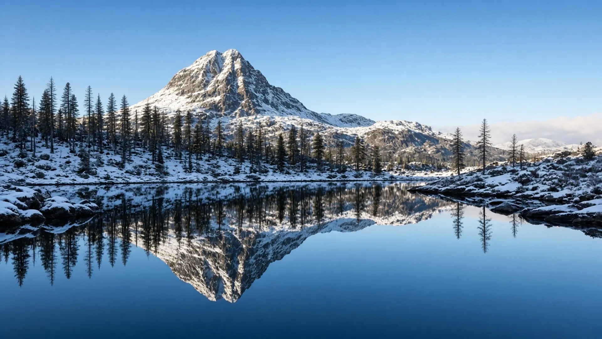 Alpine tarn and snow-dusted dolerite